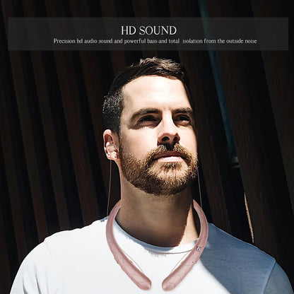 Neckband Headset Waterproof Workout Headphones Bluetooth-Compatible5.0 Retractable Earbuds with Mic for iPhone Samsung LG