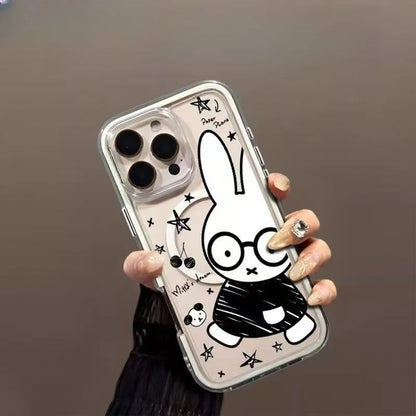 Doodle Cute Magnetic Black Lines Miffy Kawaii Retro Phone Case Apple 16 15 14 13 12 11 Pro Max Plus Huawei Mate and Pura