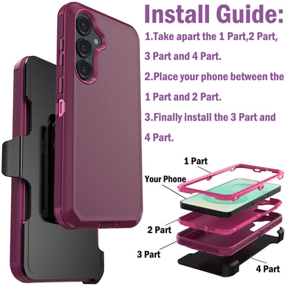 For Samsung Galaxy S25/S25 Plus/S25 Ultra/S25 FE/S25 Edge Phone Case Shockproof Heavy Duty Hybrid Rugged Cover With Belt Clip