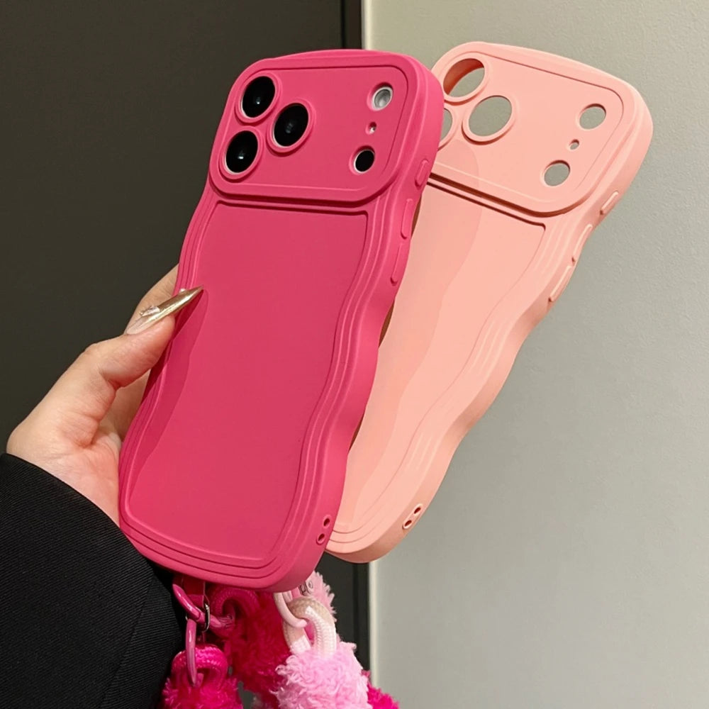 Liquid Silicone Plush Wrist Strap Case For iPhone 17 16E 15 14 13 12 11 Pro Max Plus 6 7 X XR XSMAX Anti-Slip Soft Bumper Cover