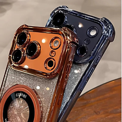 Plating for Magsafe Glitter Bracket Case for iPhone 17 16 15 Pro Max 14 Plus Air 11 12 13 Gradient Stand Airbag Shockproof Cover