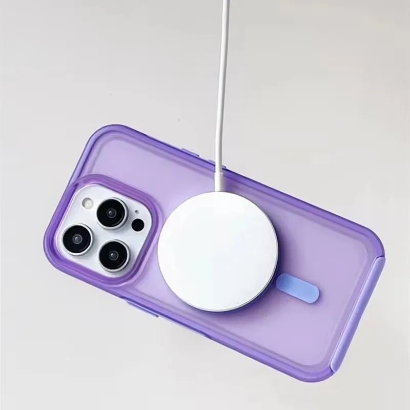 Neon Candy Color Translucent Shockproof Phone Case For iPhone 16 12 13 14 15 Pro Max For Magsafe Wireless Charging Frosted Cover