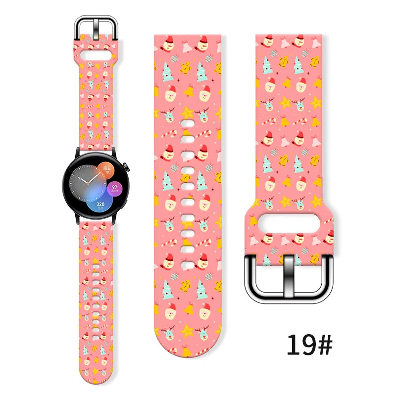 20MM Christmas Series 4 Printed strap for Samsung Galaxy Watch 7/6 40mm 44mm Band Replaceable Bracelet for Xiaomi Huawei Watch