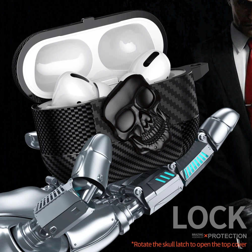 New Earphone Protector Case For Airpods Pro 2 3 4 ANC Cover With Carabiner Rotating Skull Secure Lock Clip Headphone Cases Funda