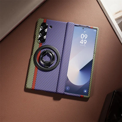 For Samsung Galaxy Z Fold 6 5 4 3 360 Full Protection Screen Glass Hinge Bracket Case for Z Fold7 Carbon Fiber Protective Cover