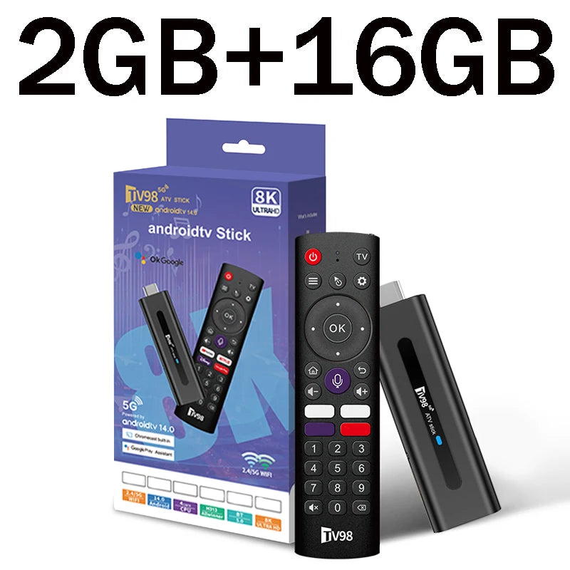 TV98 ATV Smart TV Stick Android 14 ATV Allwinner H313 Support 4G 5G Wifi HD 4K 8K TV Box BT5.0 2GB 16GB Voice remote TV Box