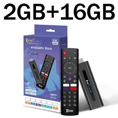 TV98 ATV Smart TV Stick Android 14 ATV Allwinner H313 Support 4G 5G Wifi HD 4K 8K TV Box BT5.0 2GB 16GB Voice remote TV Box