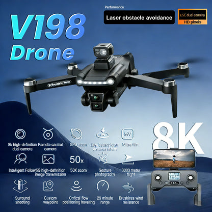 Original V198GPS Drone 4K Profesional FPV Brushless Laser obstacle avoidance Aerial Optical Foldable Quadcopter Mini 8K Dron