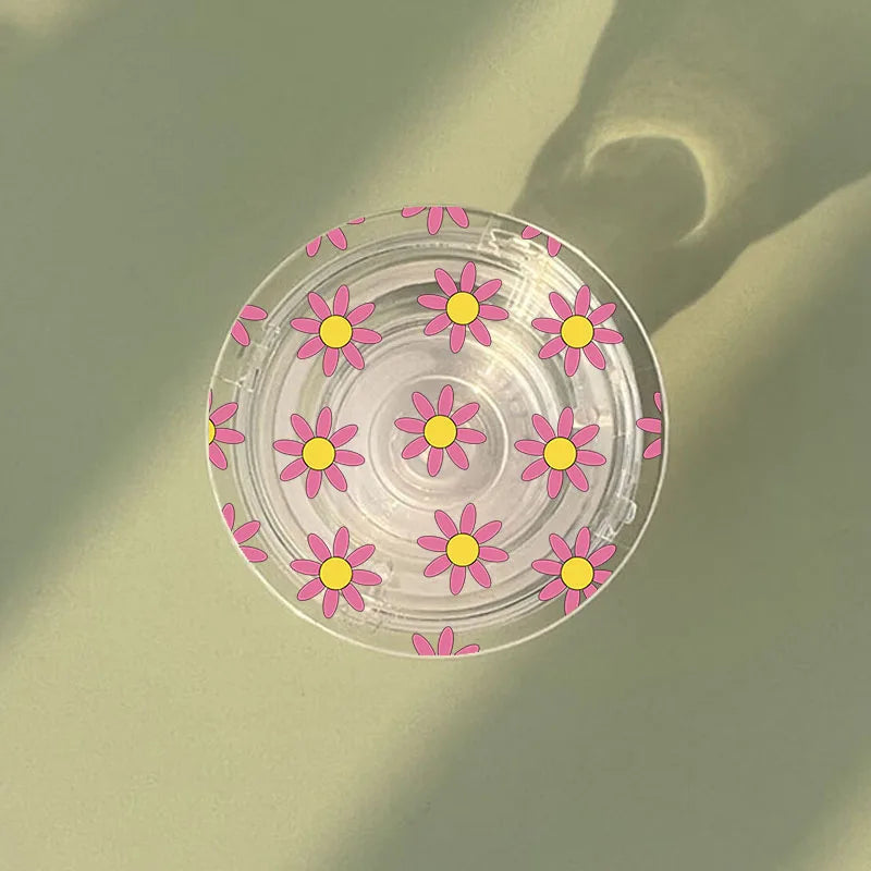 Luxury Wide Beautiful White Daisy Flower Phone Stand Holder Griptok for IPhone 15 Samsung Huawei Xiaomi INS Korean Clear Bracket