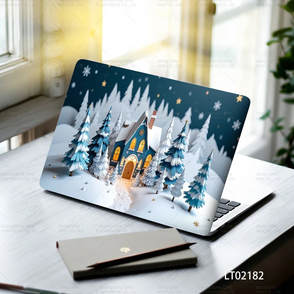 2PCS Christmas Flower Laptop Skin Stickers - Festive Holiday Floral Oil Painting Design, Waterproof PVC Decal Computer Decor