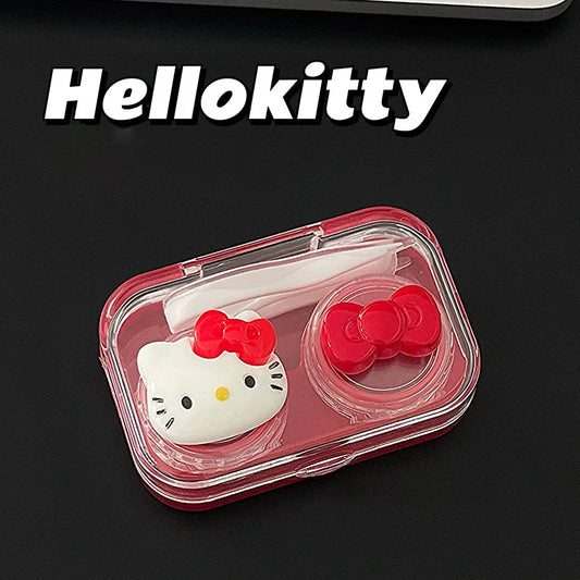 Sanrio Hello Kitty Contact Lens Box Cartoon Cute Red Kitty Cat Transparent Contact Lenses Case Portable Nursing Partner Box