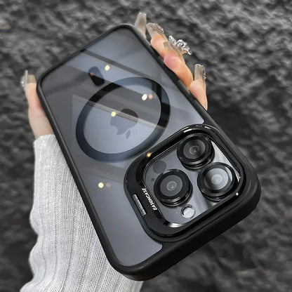 Luxury Magnetic Shockproof Phone Case For iPhone 16 17 15 14 13 12 11 Pro Max Funda For Magsafe Stand Glass Lens Protector Cover