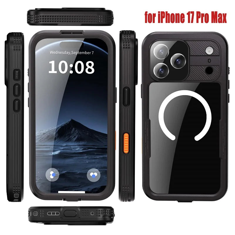 for  iPhone 17 Pro Max 17 Air Waterproof Case for Magsafe Magnetic Wireless Charging Shockproof Pouch Screen Lens Protector