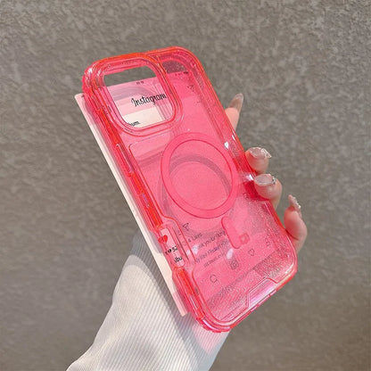 3 in 1 Glitter Neon Color Clear MagSafe Phone Case for iPhone 16 16pro max 15 Pro 14 13 12 Magnetic Wireless Charge Armor Cover