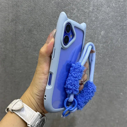 3D Cat Ear Cute Lanyard Magnetic Transparent Case For iPhone 16 15 14 13 12 ProMax Plus 11 Wristband Clear Magsafe Cover