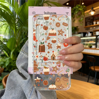 Cute Winter Snow Christmas Phone Case for Samsung Galaxy S25 Ultra S24 S23 S22 Plus S21 FE Transparent Soft Silcon Cover