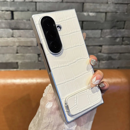 Luxury Crocodile Pattern Leather Case For Samsung ZFold 7 6 5 4 3 5G Mirror Fold Satnd Holder Shockpoof Protection Bumper Cover