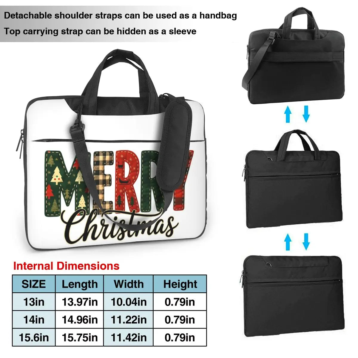 Retro MERRY Christmas Patchwork Crossbody Laptop Bag Case Computer Bag 13 14 15.6 Inch Notebook Pouch for Macbook Pro Lenovo