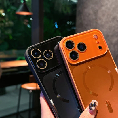 Big Window Blue Ray Magnetic Phone Case For iPhone 17 13 14 15 16 17 Pro Max Magsafe Bling Original Charging Protector Cover