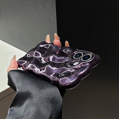 Glossy Wrinkle Plating Wave Border Phone Case for iPhone 16 15 Pro Max Plus 11 12 13 14 Meteorite Pattern Soft Silicone Cover