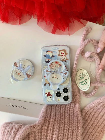 3D Cartoon  Christmas Snowman magnetic holder Phone Case for Iphone16 15 14 13 ProMax Shockproof  Soft Cute Anti-drop Back Cover