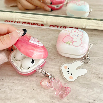 For Samsung Galaxy Buds 3 Pro/Buds FE/Buds 2 Pro/Buds 2/Buds live/Buds pro Case,Cute Cartoon Rabbit Earbuds With KeyChain Cover