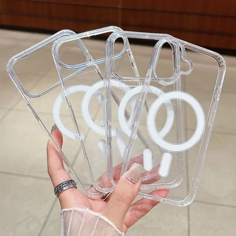 Original Clear Acrylic Phone Case For iPhone 17 Air 16 15 14 13 11 12 Pro Max Mini 8 7 Plus XS For Magsafe Wireless Charge Cover