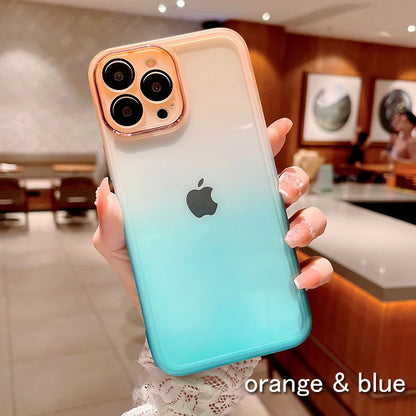 Gradient Color Phone Cases For IPhone 16 15 14 Pro Max 13 12 11 Xs Xr 7 8 Plus Comes with Lens Film Back Covers
