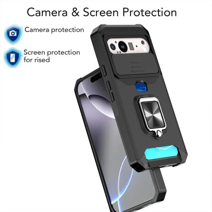 Slide Camera Protection Magnetic Phone Case For Google Pixel 10 9 8 8A Pro XL 7A 7 6 6A 5 5A Luxury Push Card Folding Ring Stand