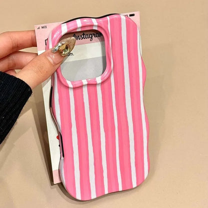 Luxury Color Contrast Stripes Wave Case for iPhone 16 15 14 Pro Max 12 13 Colorful Curly Border Glossy Hard Ultra Slim Cover