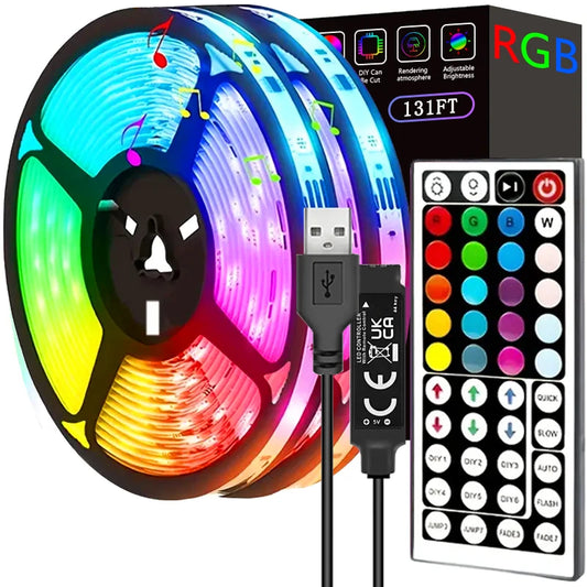 40M/131Ft Led Strip Lights APP 44Keys Remote Control USB 5V Music Sync RGB Flexible Tape Diode Lights for Party Home Luces Led