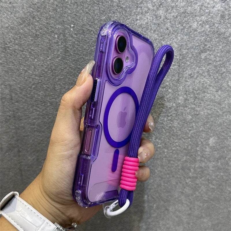 Premium Macaroon Shockproof Case for IPhone 17Air 16 15 14 Plus 13 12 11 Pro Max for Mag-safe Magnetic Transparent Lanyard Cover