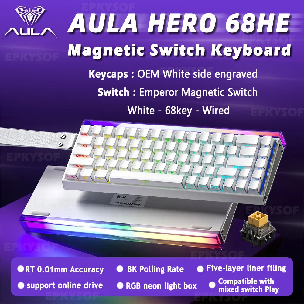 AULA HERO 68HE Magnetic Switch Keyboard RGB Gaming Mechanical Keyboard Rapid Trigger 8K Return Wired Esports Custom Keyboard