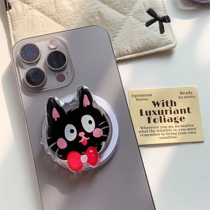 Korean Cute Cartoon Black Cat For Magsafe Magnetic Phone Griptok Phone Holder Stand Universal Phone Ring Grip Tok For iPhone 15