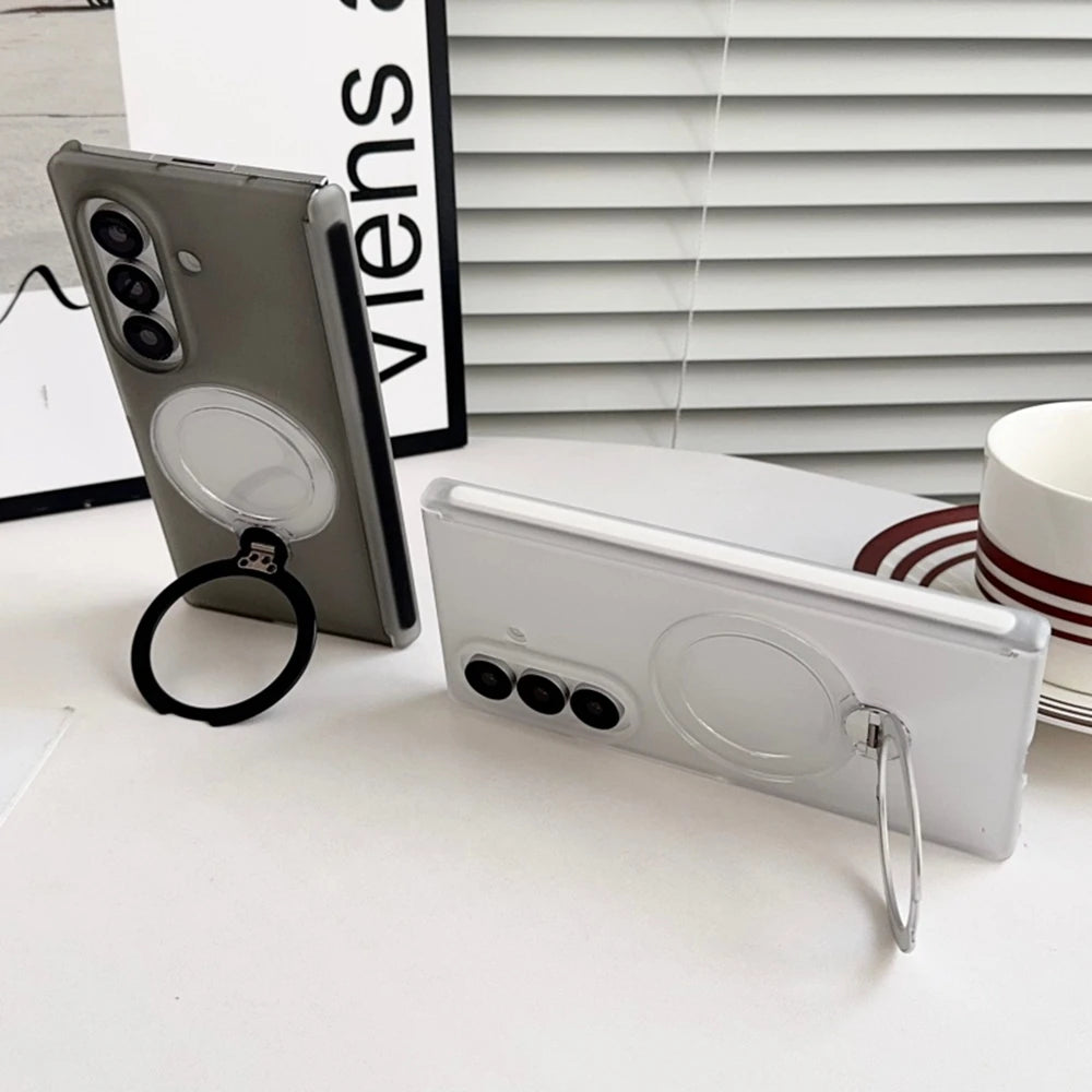 360 Rotating Bracket Clear For Magsafe Case For Samsung Galaxy Z Fold 7 6 5 4 Holder Wireless Charging Shockproof Bumper Cover