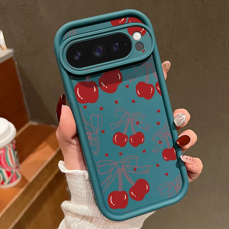 Cute Large Cherry Soft Phone Protector Case For Google Pixel 10 8 Pro 9A 8A 7A 9 10 Pro XL Shockproof Cover For Pixel 9 8 7 Pro