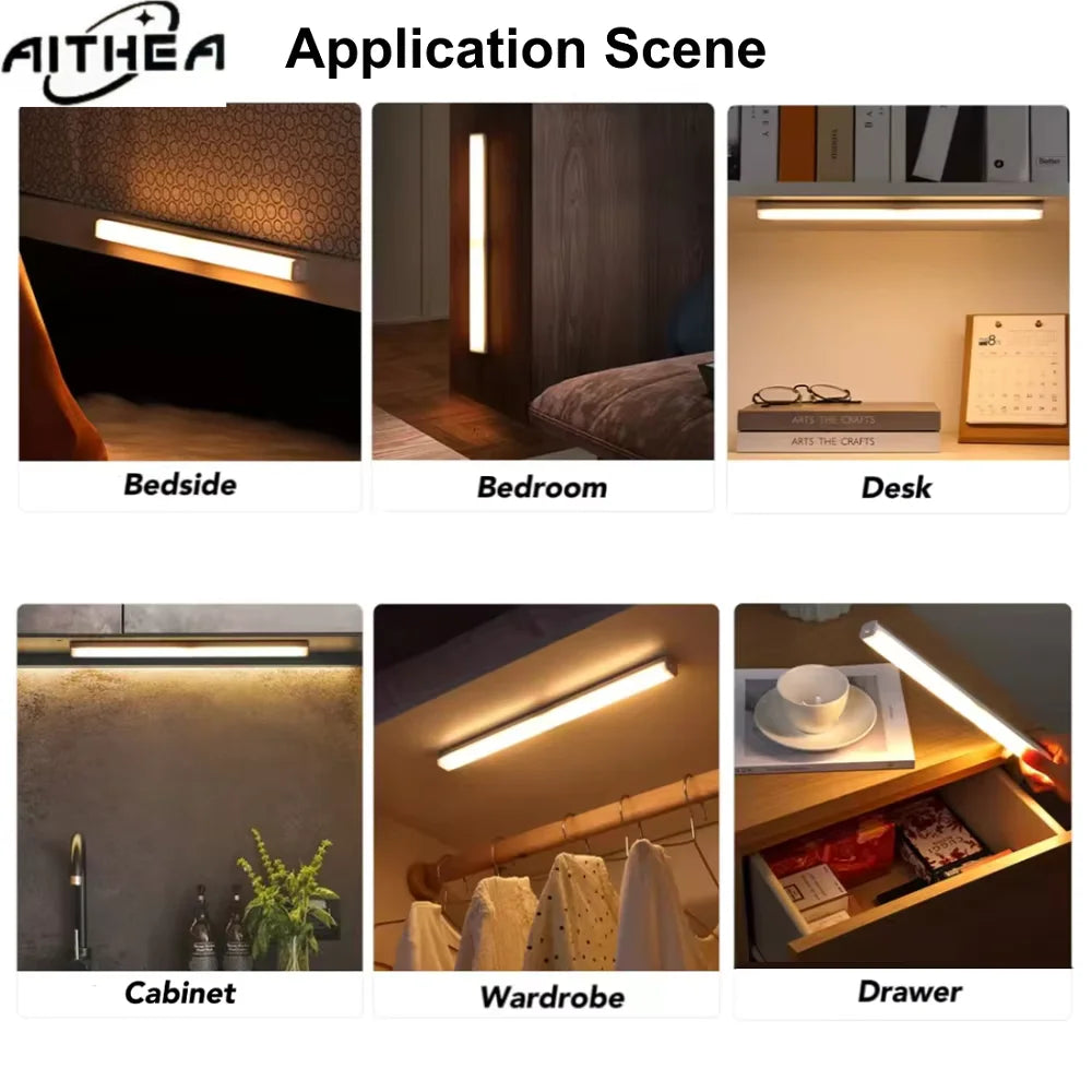 Type C Rechargeable Motion Sensor LED Night Light Wireless Strip Bar Backlight Lamp for Kitchen Cabinet Wardrobe Staircase