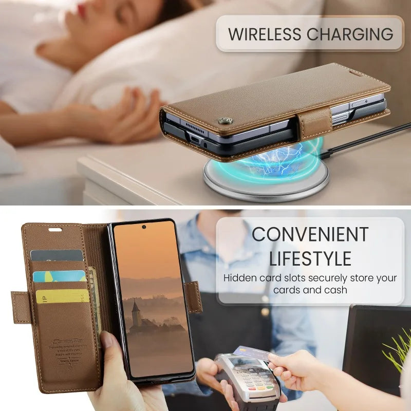 CaseMe Retro New PU Leather Magnetic Book Phone Case For Samsung Galaxy Z Fold 7 6 5 Wallet Flip Case For Samsung Galaxy Z Fold7