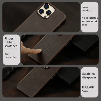 for Magsafe Case for iPhone 17 15 16 Pro Max Air Retro Luxury Full Grain Cowhide Genuine Oiled PULL-UP Leather Magnetic Cover