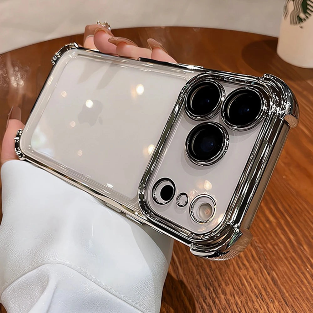 Luxury Plating Airbag Soft Silicone Case for iPhone 17 16 Pro Max 11 12 13 14 15 Pro Xs Max X Xr 17 Air Camera Protector Cover