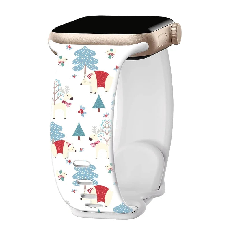 Christmas Silicone Print Band for Apple Watch 44mm 45mm 41mm 49mm 42mm 46mm Strap Bracelet for iWatch Series 10/9/8/7/SE/6/5/4
