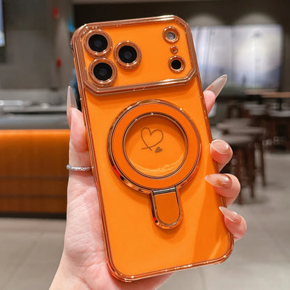 Luxury Plating Love Heart Airbag Bracket Phone Case For iPhone 17 16 15 14 13 Pro Max Plus Air Stand Holder Protection New Cover