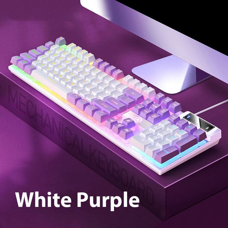 K500 Keyboard Mixed Color White Pink Keycaps 104 Keys Wired Gaming Keyboard for Laptop PC