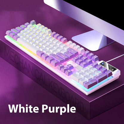 K500 Keyboard Mixed Color White Pink Keycaps 104 Keys Wired Gaming Keyboard for Laptop PC