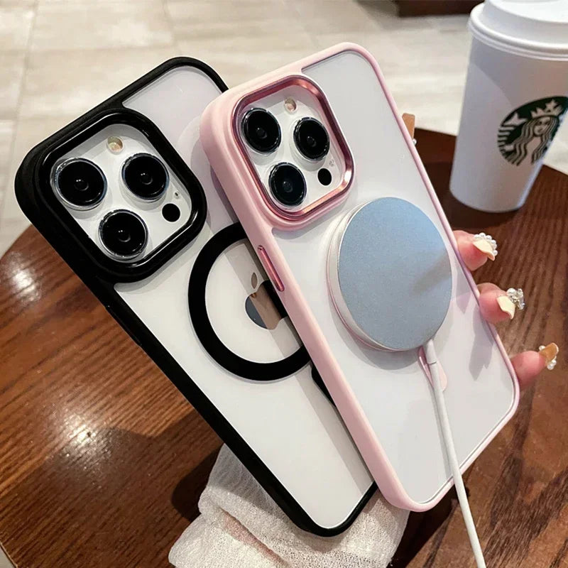 Shockproof Magnetic Wireless Charge Phone Case For iPhone 16 15 14 13 12 11 Pro Max 15 Plus Luxury Magsafe Hard Back pink Cover