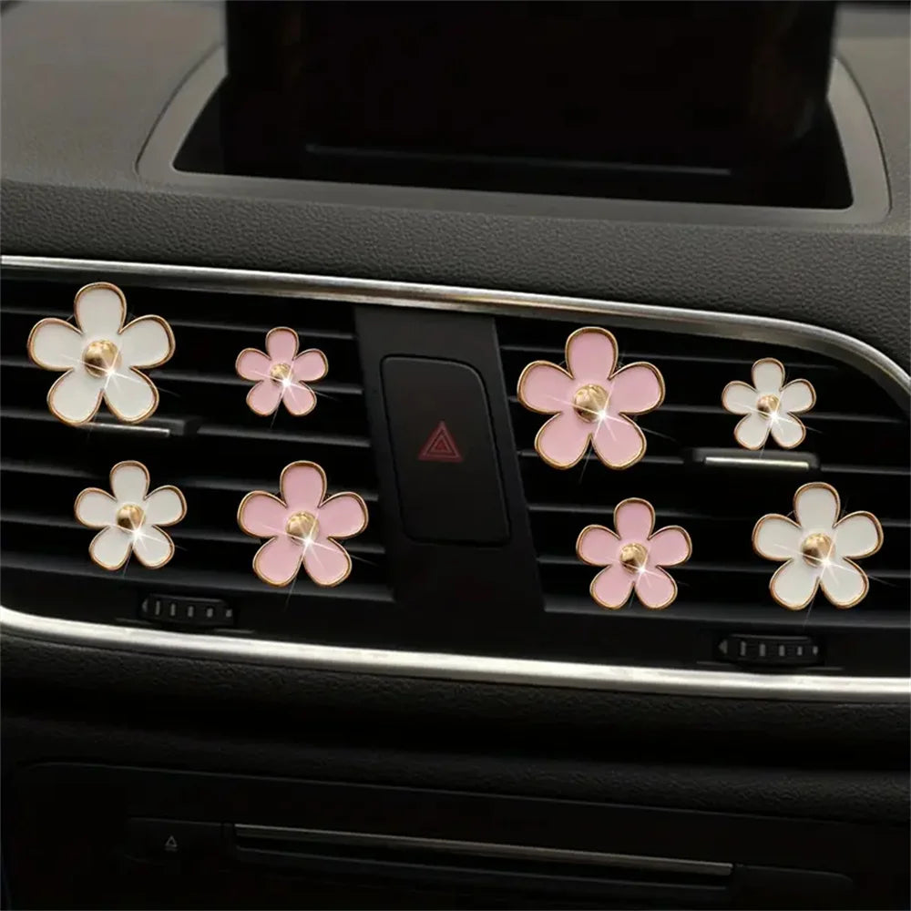 4-8pcs/set Small Car Air Outlet Perfume Decoration Clip Flower Daisy Design Car Interior Aromatherapy Fresheners Diffuser Access