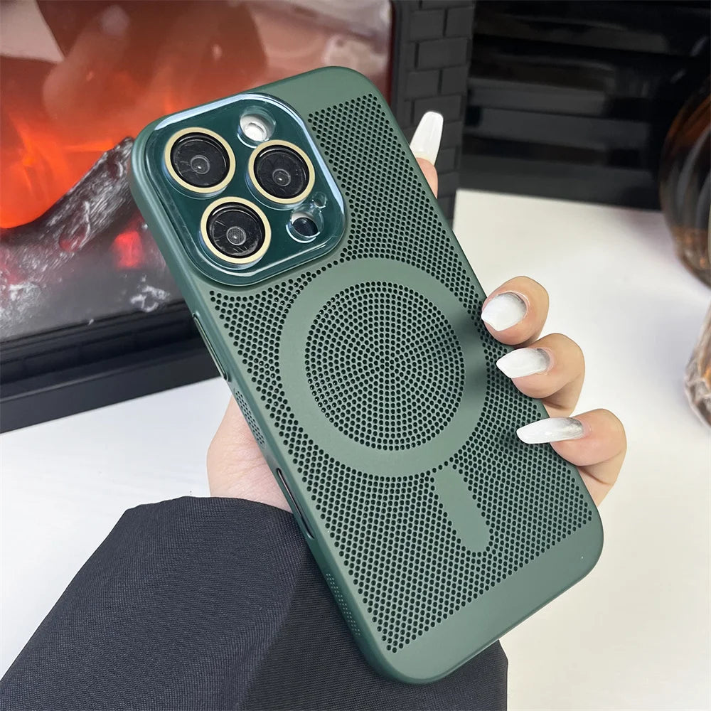 Heat Dissipation Plating PC Magnetic Phone Case For iPhone 16 15 14 13 12 11 Pro Max Luxury For Magsafe Wireless Charging Cover