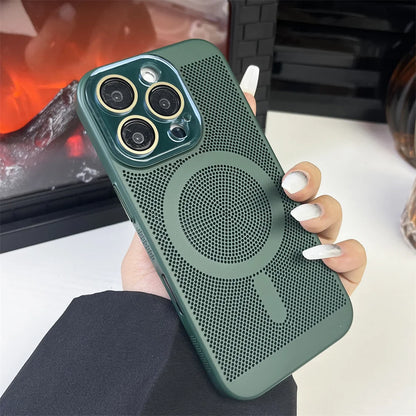 Heat Dissipation Plating PC Magnetic Phone Case For iPhone 16 15 14 13 12 11 Pro Max Luxury For Magsafe Wireless Charging Cover