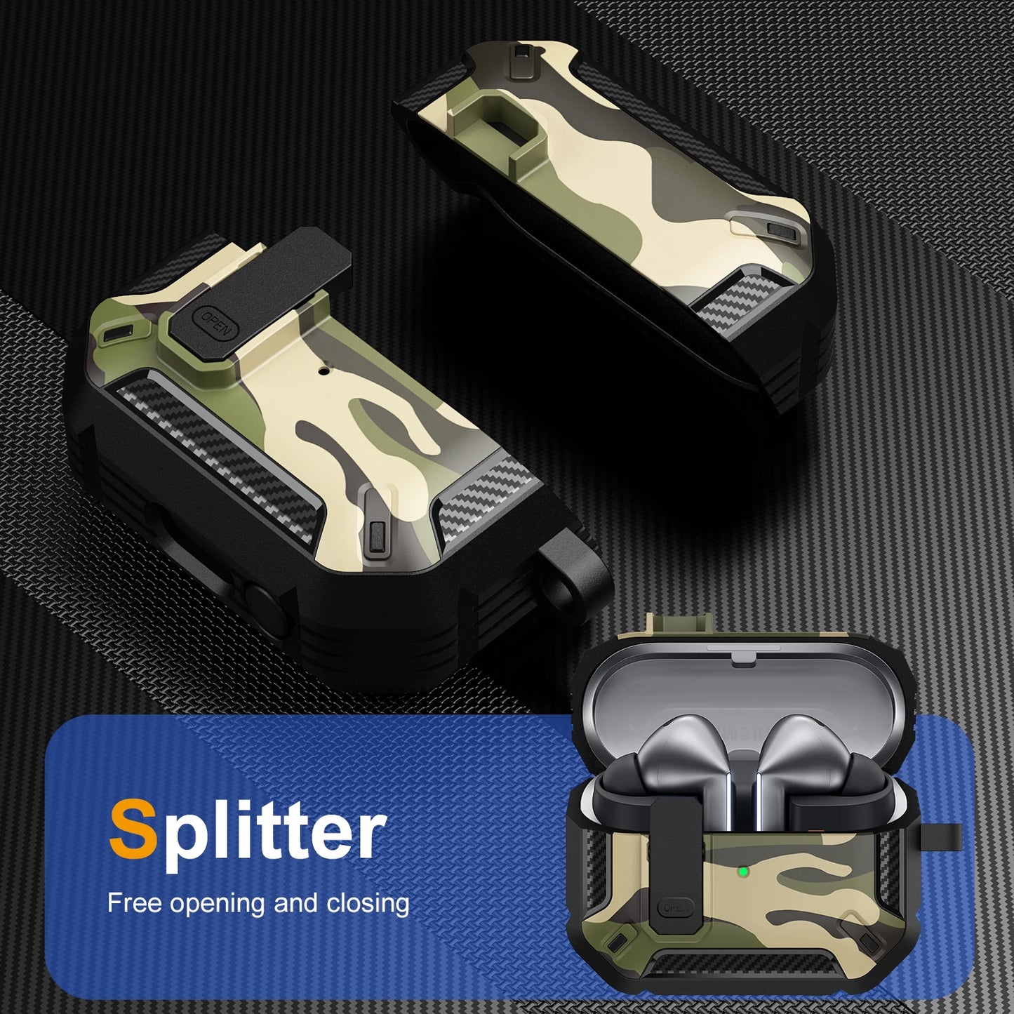 Stylish Camouflage Cover For Samsung Galaxy Buds 3 Pro Buds3 Pro Buzz 3 Pro Case With Lock Rugged Shell Armor Shockproof Sleeve