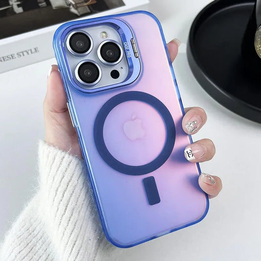 Color Change Magsafe Magnetic Phone Case For iPhone 16 15 14 Plus 13 12 11 Pro Max Lens Glass Film Protection  Metal Stand Cover